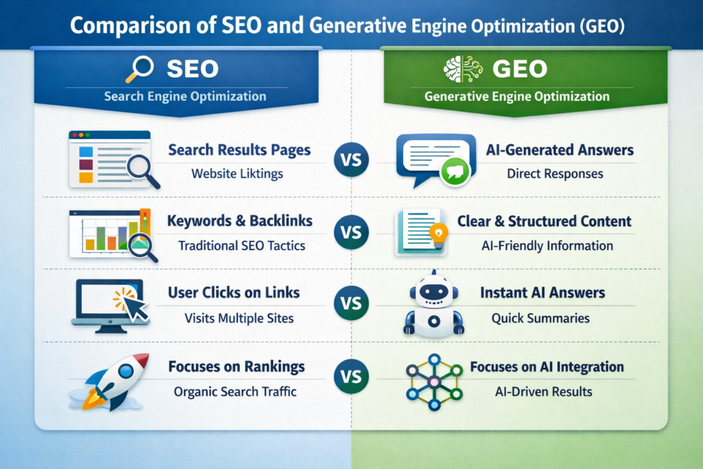 Comparison of SEO and Generative Engine Optimization (GEO)